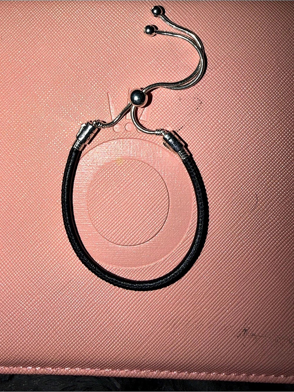 Pandora Black Leather Slider Bracelet- Silver